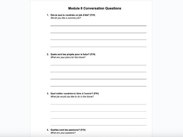 EDEXCEL GCSE French 2024 - Module Questions - Module 8 - Mes projets d'avenir