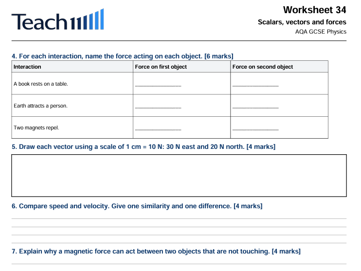 AQA GCSE Physics Forces Worksheets & Answers