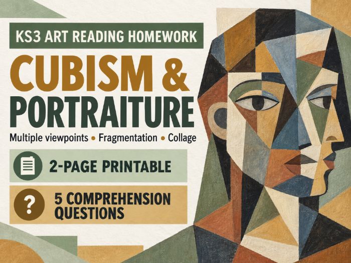 Cubism and Portraiture KS3 Art Reading Comprehension Homework Worksheet
