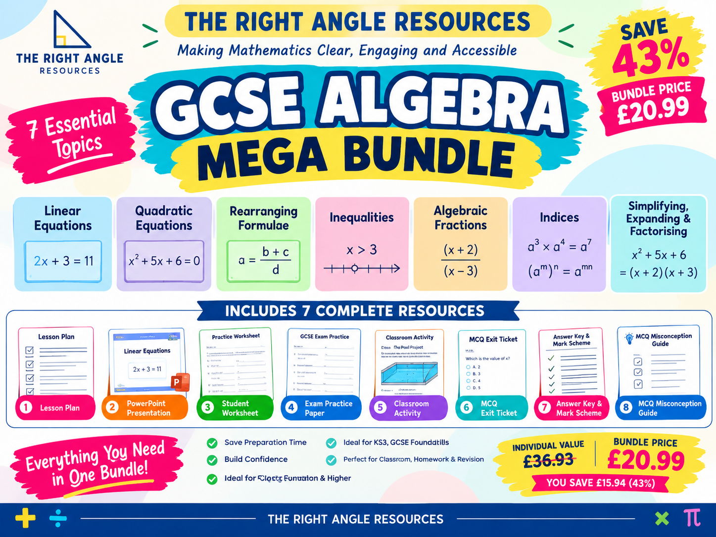 Cambridge IGCSE Mathematics 0580 | GCSE | Algebra Mastery Bundle | 7 Essential Topics | Complete Algebra Lessons, Revision Resources & Exam Practice