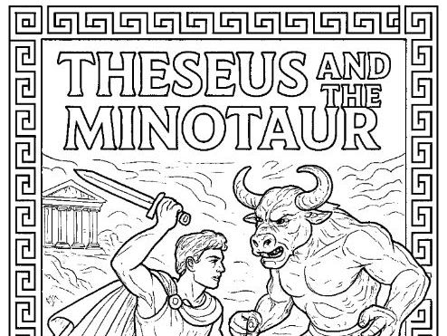 Theseus and the Minotaur Colouring Page Greek Mythology