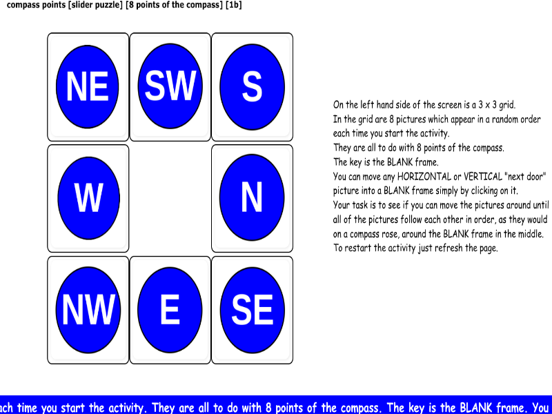 compass points [slider puzzle] [8 points of the compass] [1b]