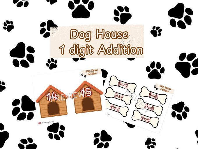 Dog House 1 Digit Addition (Crossing the tens boundary)