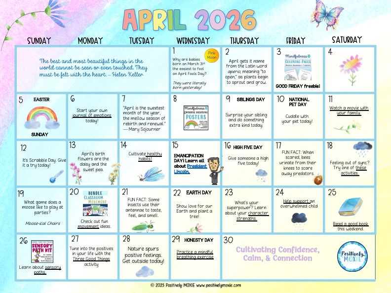 APRIL 2026 Calendar by Positively MOXIE