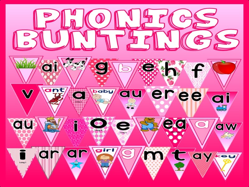 PINK PHONICS BUNTINGS TEACHING RESOURCES DISPLAY LITERACY ENGLISH EYFS KS 1