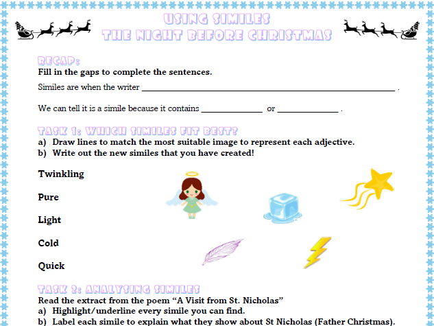 Super SPAG - English - Using Similes - Christmas Worksheet