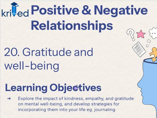 Gratitude and wellbeing - KS4 Year 10 PSHE on Mental Wellbeing and Daily Practice