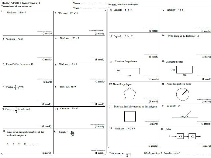 40 x KS3 Maths Homework Sheets / Booklet WITH ANSWERS!!!!