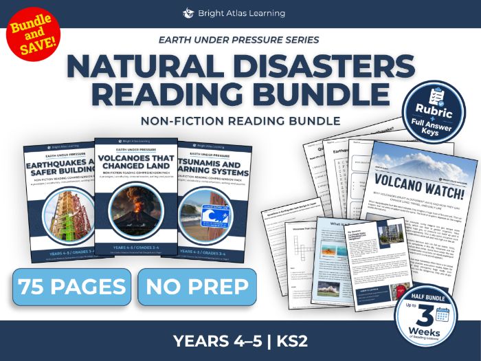 Volcanoes, Earthquakes and Tsunamis Reading Bundle | KS2 Years 4–5