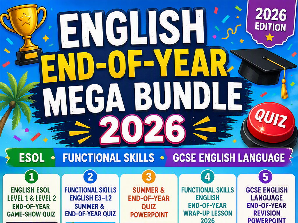 EEnglish End‑of‑Year Mega Bundle 2026 – ESOL L1–L2, Functional Skills E3–L2 & GCSE Revision + Exam Practice