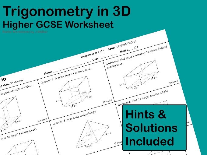 GCSE Maths Worksheet: Trigonometry in 3D - Higher Tier