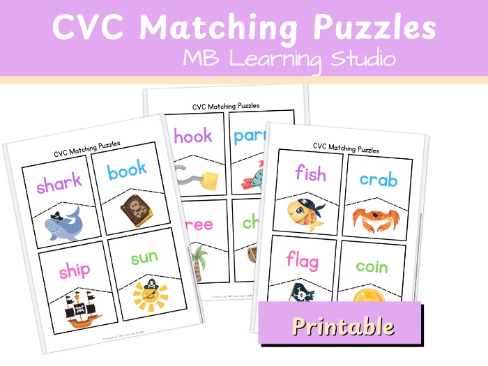 Pirates CVC Word Puzzle – Phonics Matching Activity
