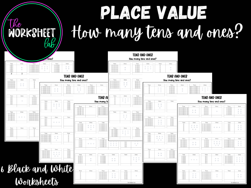 Place Value - How Many Tens and Ones Worksheets in Black and White