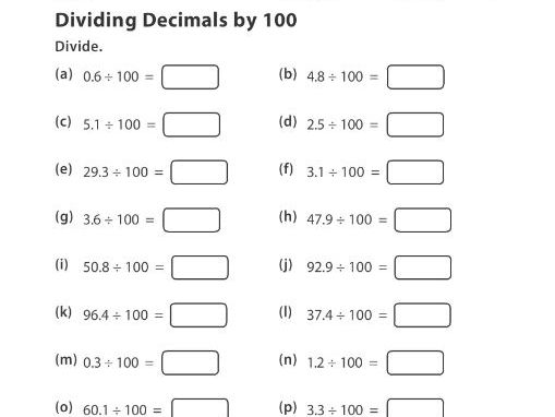 Dividing Decimals by 100 | Teaching Resources