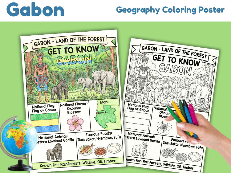 Geo Fact File Gabon Geography Coloring Poster | Country Facts & Culture | Teaching ...