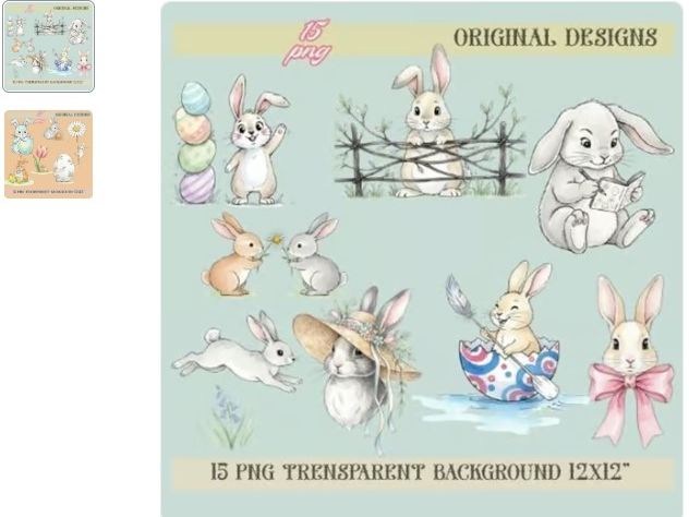 Easter Bunny Clipart PNG Bundle | Cute Rabbit Nursery Art | Spring Baby Animals