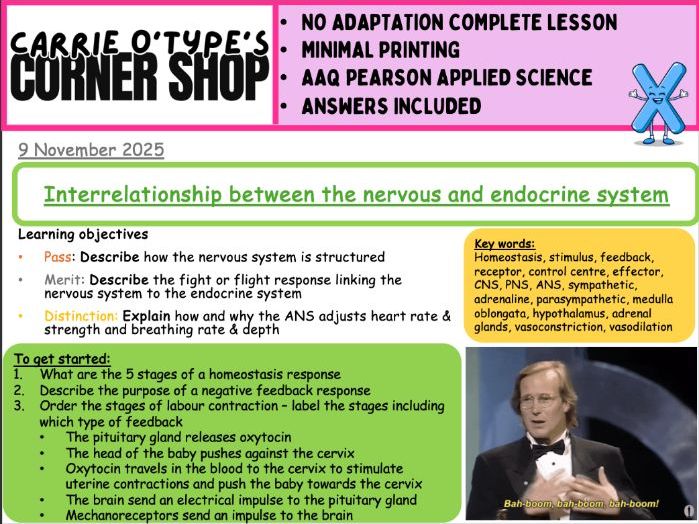 Interrelationship between nervous and endocrine system responses - AAQ Pearson Applied Science