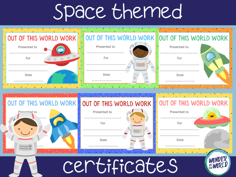 Outer space themed reward certificates to print or use online