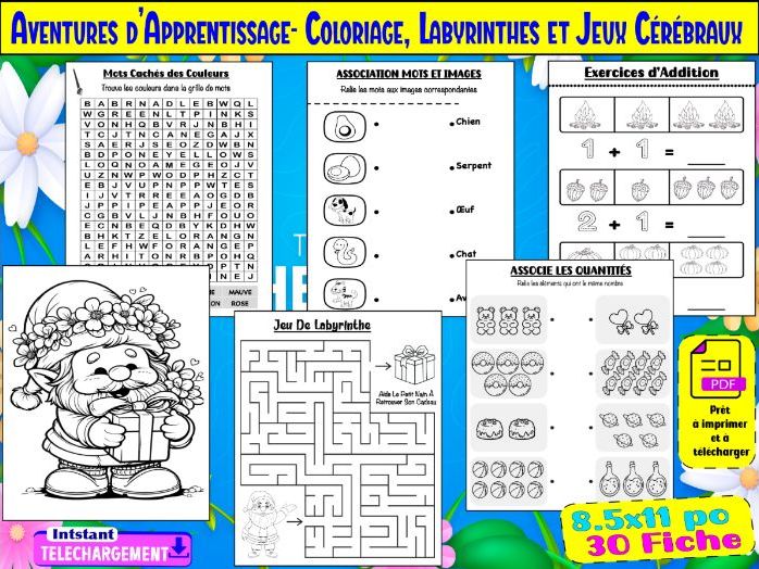 Aventures d’Apprentissage : Cahier de Coloriage, Labyrinthes et Jeux Cérébraux