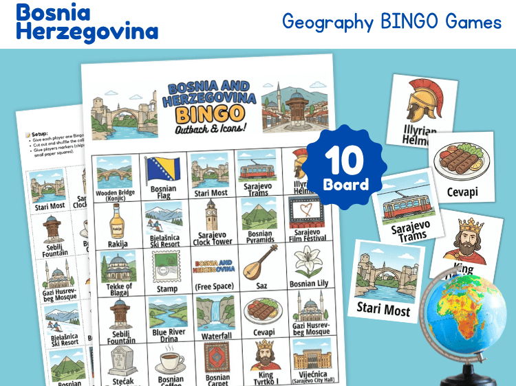 Bosnia and Herzegovina Geography Bingo | Country Study Game