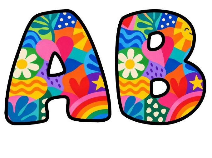 Bold Abstract Rainbow Bubble Letters | Rainbow Bulletin Board Letters | Classroom Display Pack