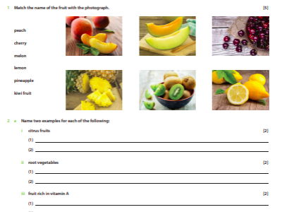 GCSE Food Preparation and Nutrition - practise exam questions worksheets