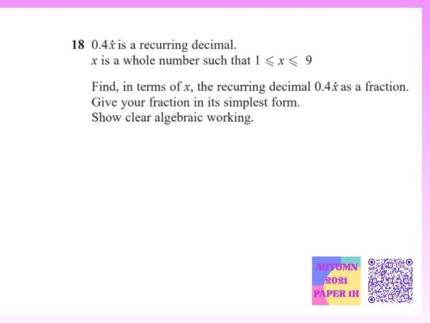 Recurring Decimals | IGCSE Linear A | Higher | 4MA1 | Maths