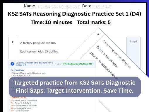 KS2 SATs Reasoning Diagnostic Practice (5Qs Set 1 for D4) with Solutions + Intervention Insight
