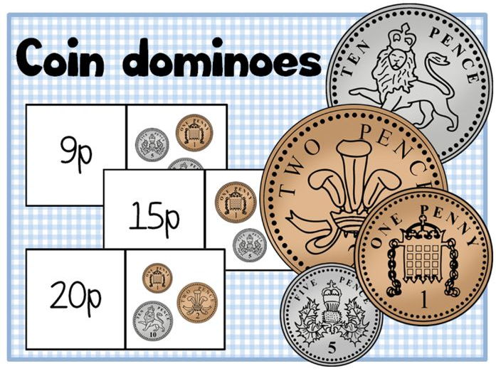 Coin dominoes, Money, 0-10p and 0-20p