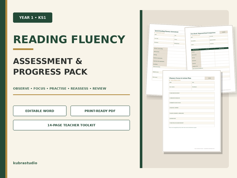 Year 1 Reading Fluency Assessment Pack