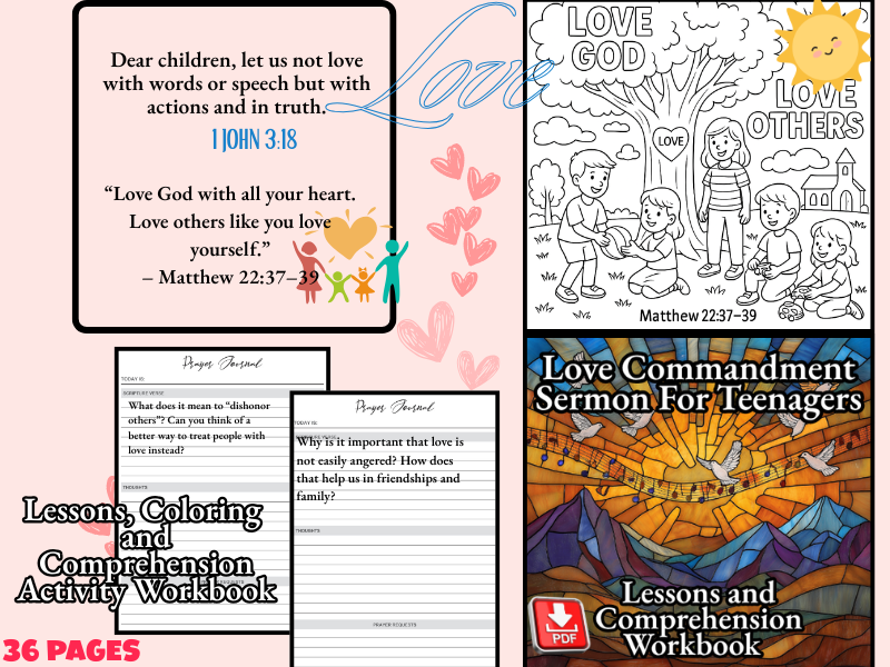 Love Commandment Sermon For Teenagers Workbook, 36 pages, For Christian Followers