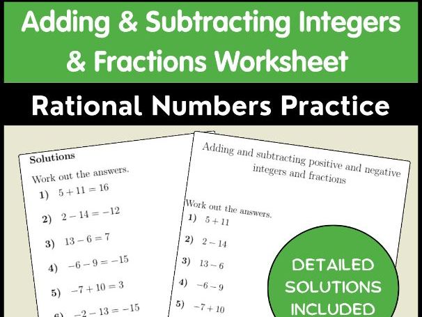 Adding & Subtracting Integers & Fractions Worksheet | Rational Numbers Practice