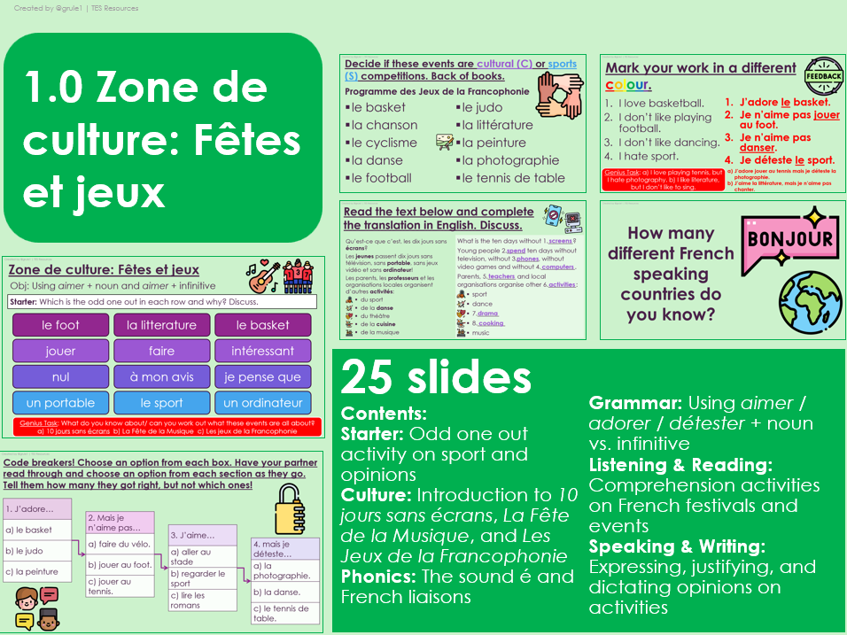 NEW 2026 GCSE French. Foundation/ Vert. Module 1. Zone de culture. Fêtes et jeux