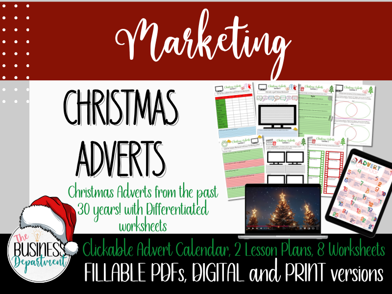 Marketing | Christmas Adverts | Advert Calendar | 8 Worksheets | 2 Lesson Plans |