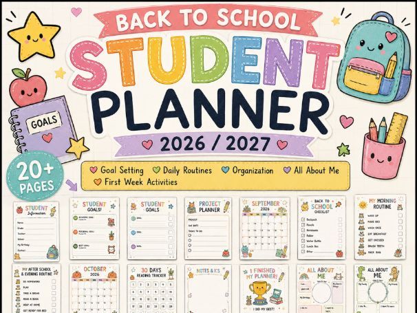 Student Planner • Goals • Routines • All About Me WORKSHEETS