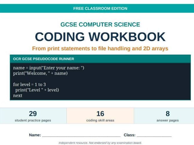 OCR J277 Pseudocode Workbook – 40 Pages + Runner