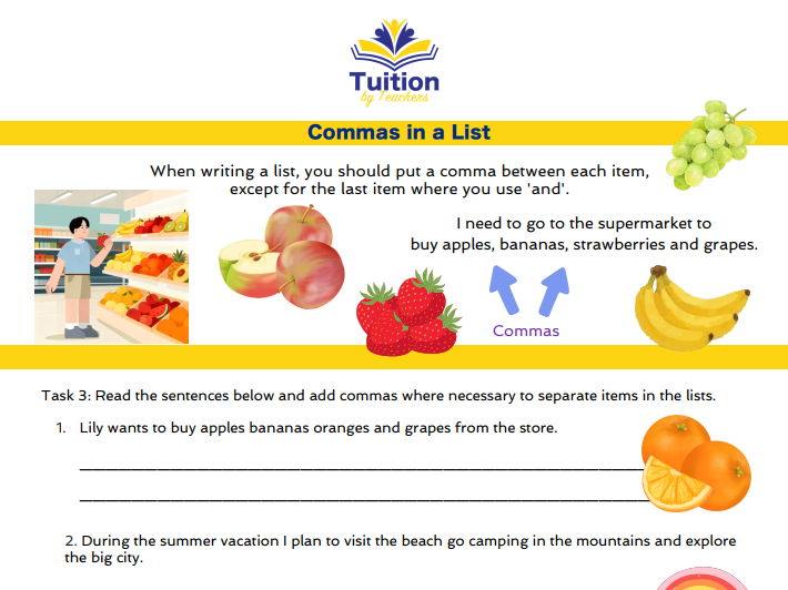 43. Year 3 Reading Comprehension & Commas in a List