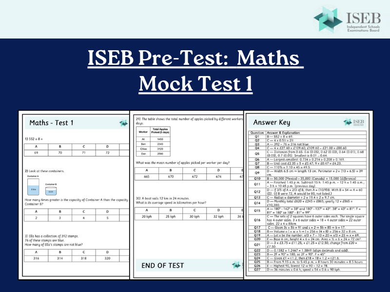 ISEB Pre-Test 11+ Practice Maths Paper – 30 Timed Questions with Full Answer Explanations