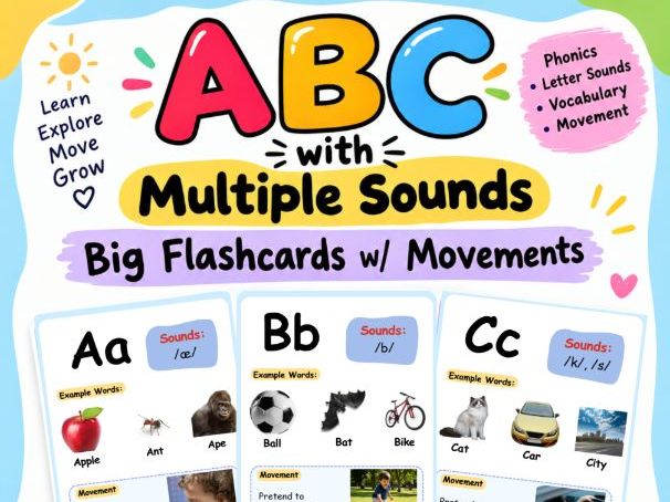 ABC Multiple Sounds Flashcards with Movements | Phonics & Letter Sounds | KS1