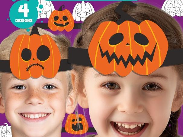 Halloween Pumpkin Headband Craft, Printable Pumpkin Hat & Paper Crown, 4 Designs