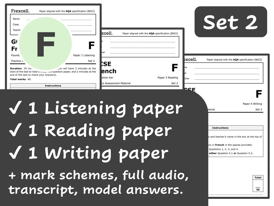AQA GCSE French (2026) – Foundation Practice Paper Pack (Set 2)