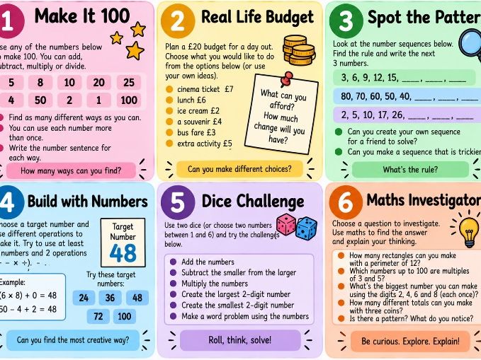 Numeracy Early Finisher Cards