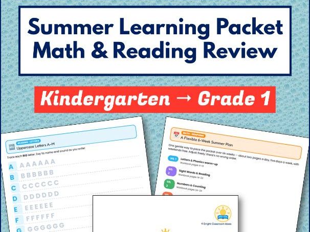 Summer Learning Packet Kindergarten to Grade 1 | Math & Reading Review