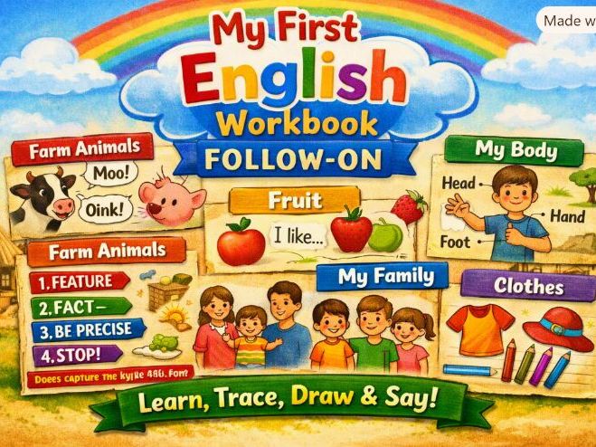 My First English Workbook 2: Early Years ESL / EAL Worksheets (6 topics + cover)