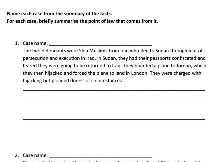 Criminal law - Name the case worksheets (AQA A-level law)