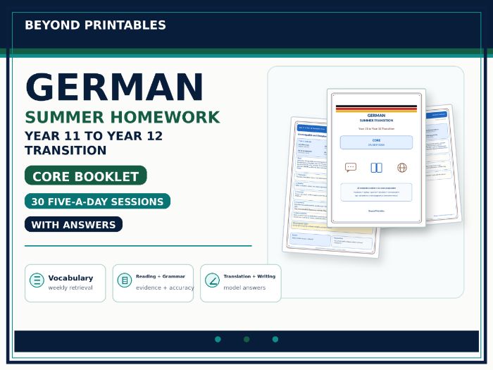 German Summer Homework Booklet – Year 11 to Year 12 Transition CORE with Answers