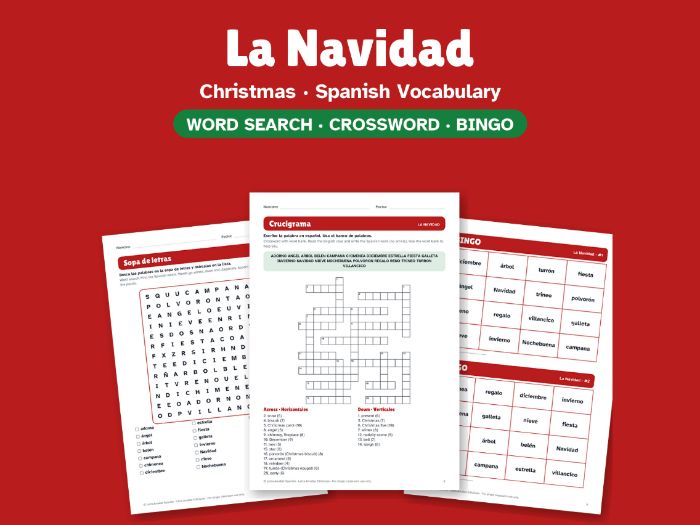 Christmas in Spanish: Word Search, Crossword & Bingo