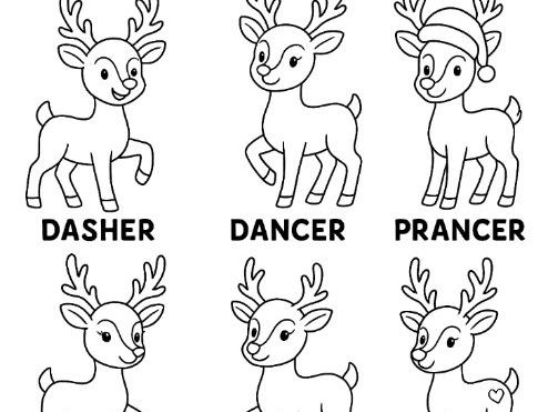 Santa's 9 Reindeer Colouring Page