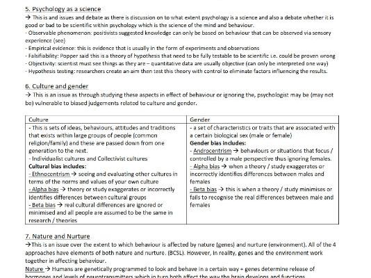 Edexcel A-Level Psychology Paper 1 - Issues and Debates