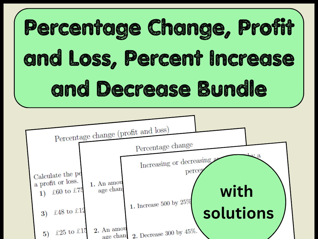Percentage Change, Profit and Loss, Percent Increase and Decrease Bundle